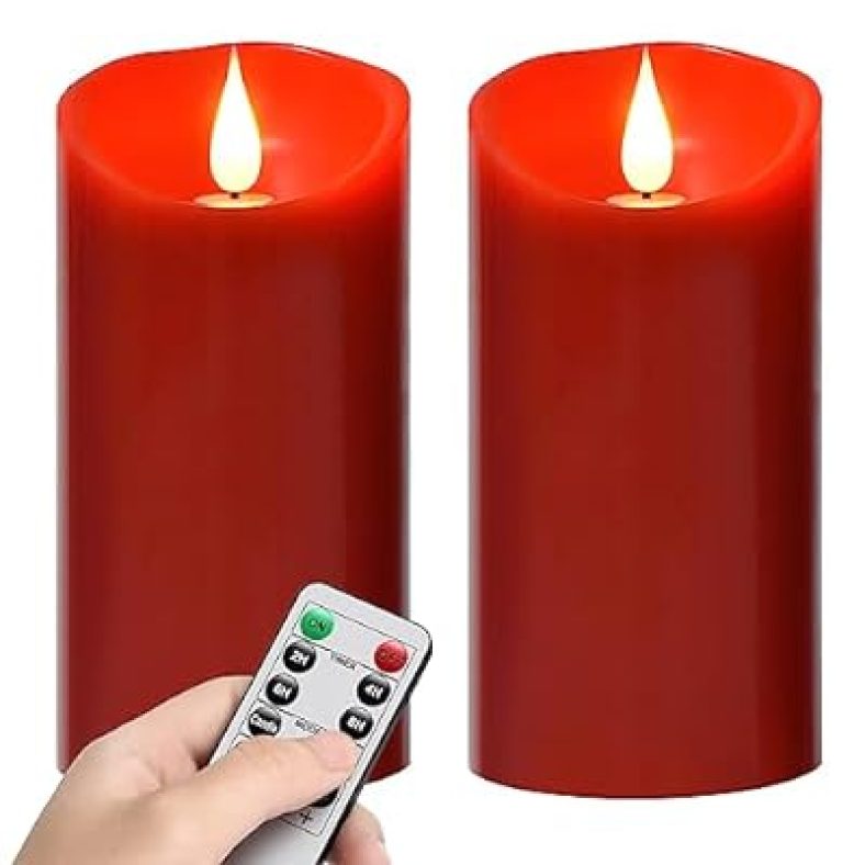 Flameless Battery Operated Flicking Candles:Remote Control Realistic Wax Pillar LED Candle, 2 pack