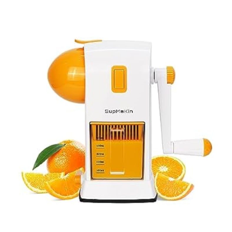 SUPMAKIN Hand Citrus Juicer, Manual Orange Squeezer, 99% Extraction Rate with 17 OZ Container