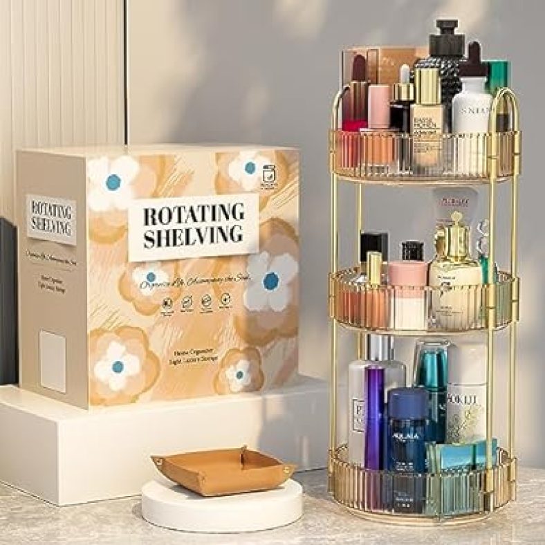 360° Rotating Makeup Organizer for Vanity, Large Capacity Skincare Organizer