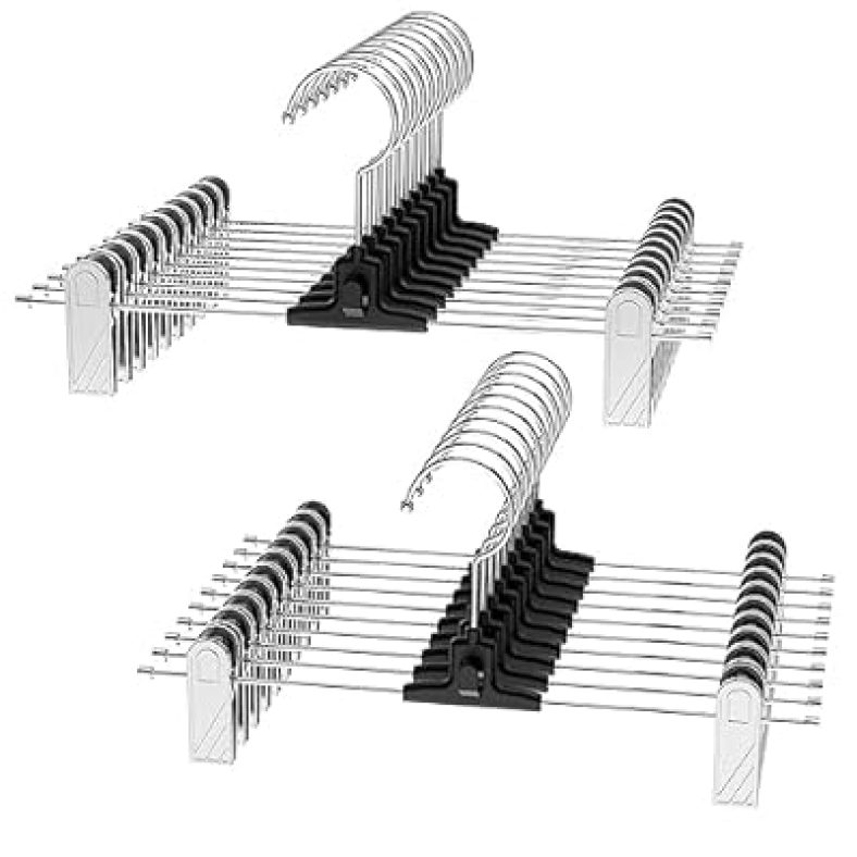 20 Pack Pants Hangers with Clips, Metal Skirt Hangers with 2-Adjustable Clips and 360-Rotating Hook