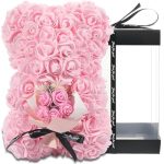 Valentines Rose Bear Gifts for Her, Red Artificial Flowers Bear with Rose Bouquet