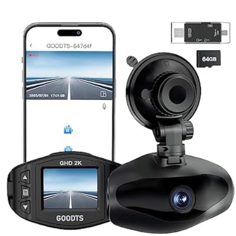 Dash Cam Front 2K WiFi, GOODTS Dash Camera for Cars, Dashcam Car Camera with 1.5-Inch Screen