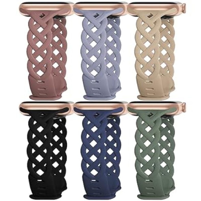 6 Pack Braided Silicone Bands Compatible with Apple Watch Band