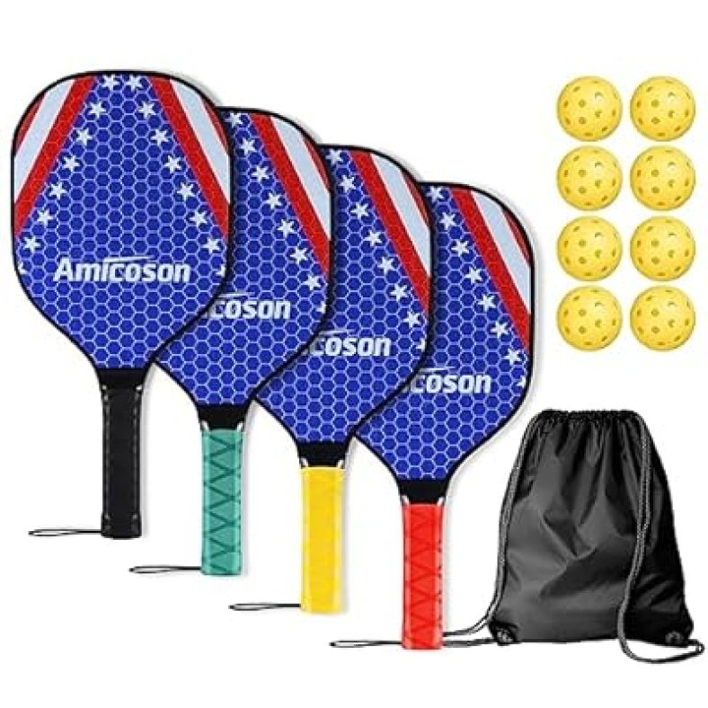 Pickleball Paddles  Pickleball Set of 4 Paddles, Indoor & Outdoor Pickleball Balls