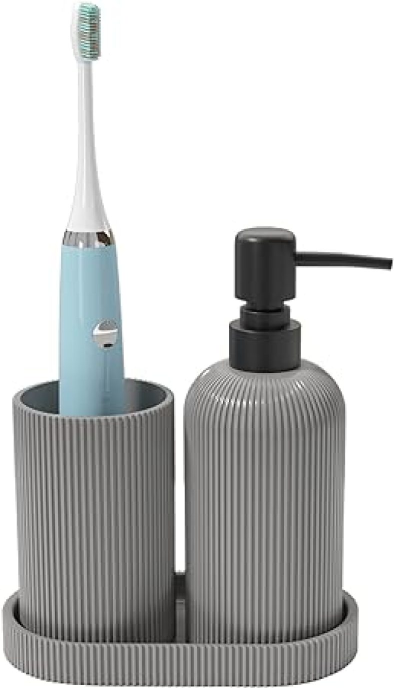 Bathroom Accessory Set  3PCS Soap and Lotion Dispenser Sets- Toothbrush Holders