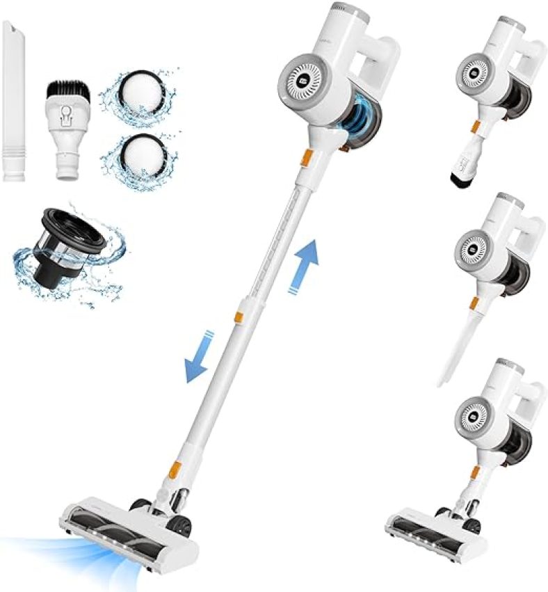 Cordless Vacuum Cleaner, 6-in-1 20Kpa Powerful Suction Stick Vacuum with Smart LED Display