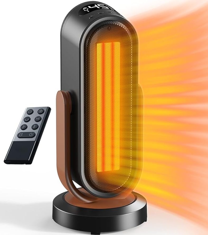 Space Heater for Indoor Use, 1500W Ceramic Electric Heater with Thermostat, Remote, 8H Timer