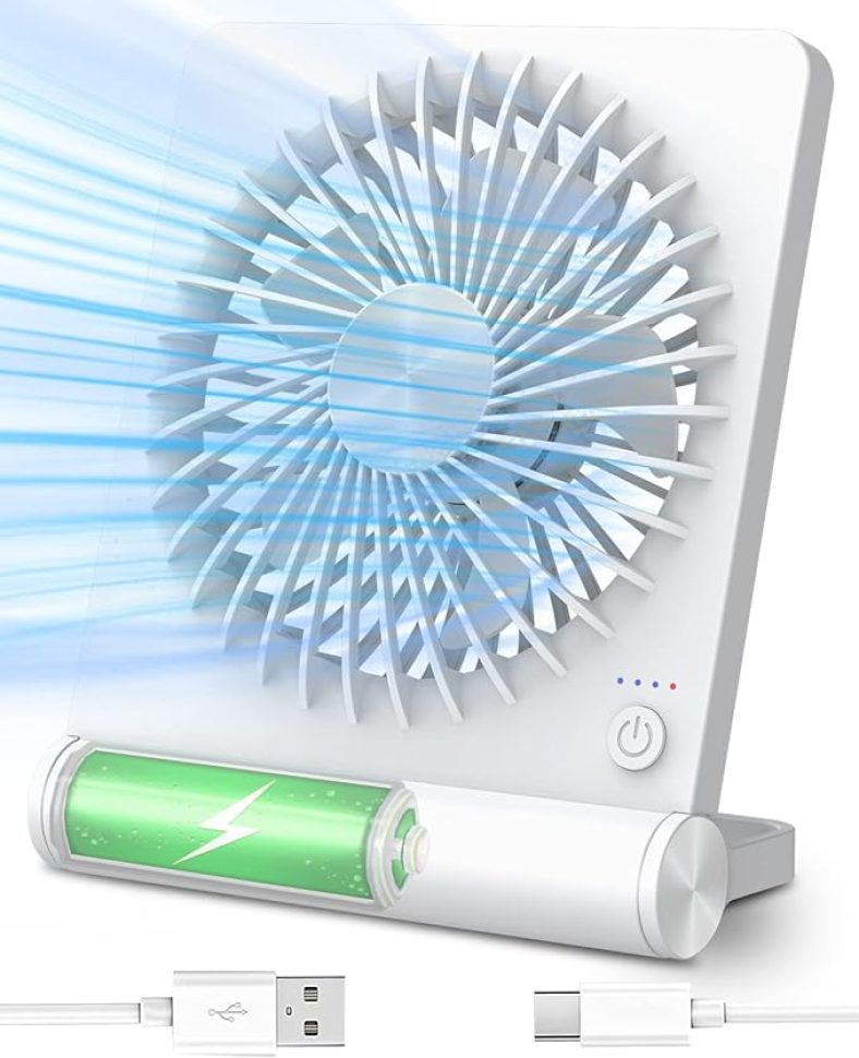 Small Desk Fan, 2000mAh Rechargeable USB Fan Battery Operated,Ultra Quiet, Strong Wind