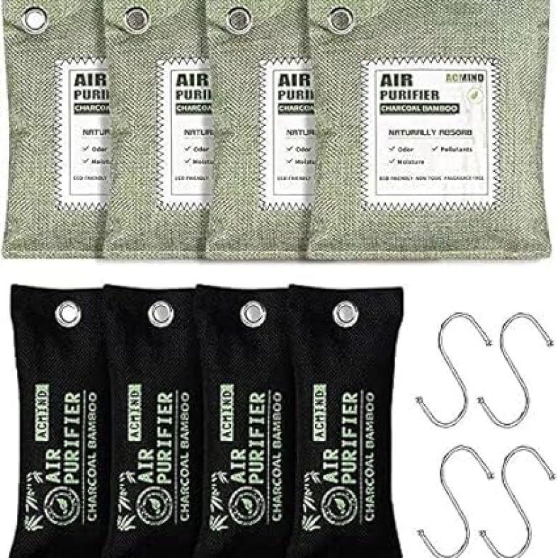 Activated Carbon Bamboo Charcoal air Purifier,Air purification bag 4 Packs × 200g, 4 Packs × 100g for Pets
