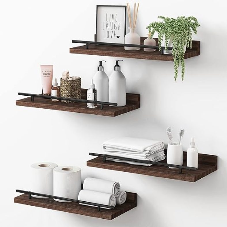 Floating Shelves, Bathroom Wall Decor Set of 4, Rustic Farmhouse Wood Bathroom