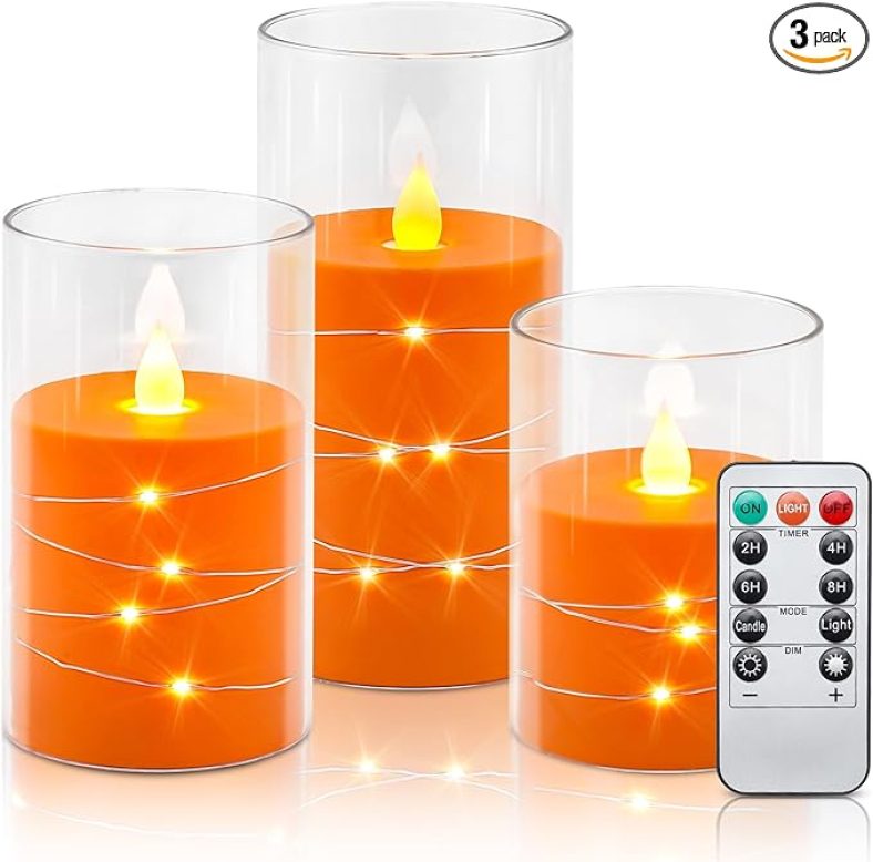 Flickering Flameless Candles Battery Operated Candles Recessed String Light LED, Set of 3