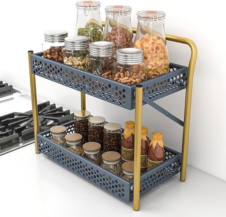 2 Tier Kitchen Spice Rack Organizer for Countertop, Bathroom Vanity Organizer, Desk Organizer