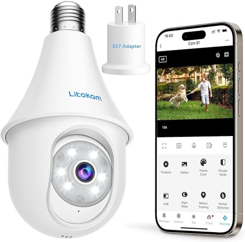 4MP Light Bulb Security Cameras Wireless Outdoor 2.4GHz, 2K 360°Cameras for Home Security