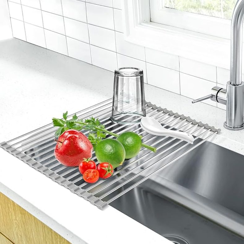 Roll Up Dish Drying Rack,Multipurpose Stainless Steel Over The Sink Drainer Rack