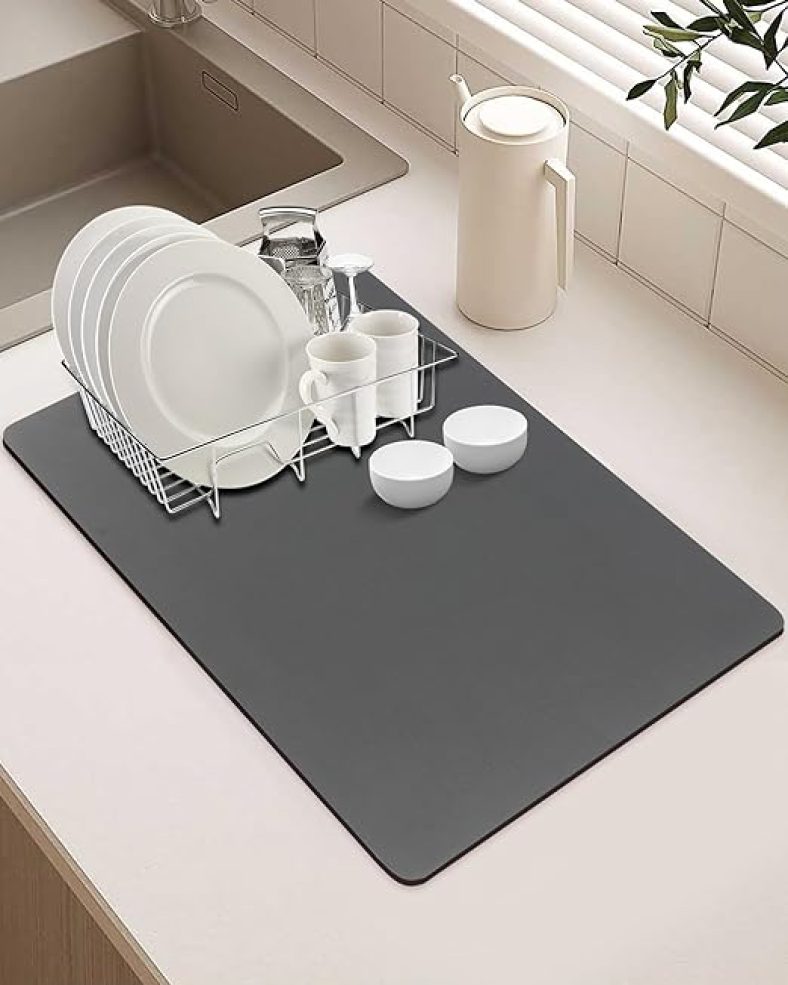 Dish Drying Mat for Kitchen-Counter:Thicker and Super Absorbent Hide Stain Dish Mat