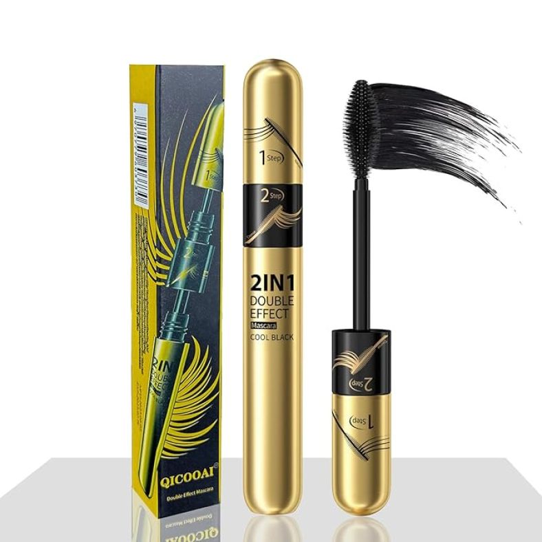 2 in 1 4D Black Waterproof Silk Fiber Mascara -5X Longer, Fuller, Black and Bolder