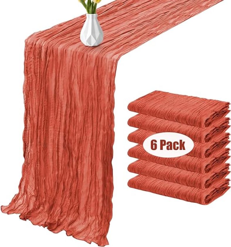 6 Pack 10Ft Terracotta Cheesecloth Table Runner, 35×120 Inch Boho Gauze Romantic