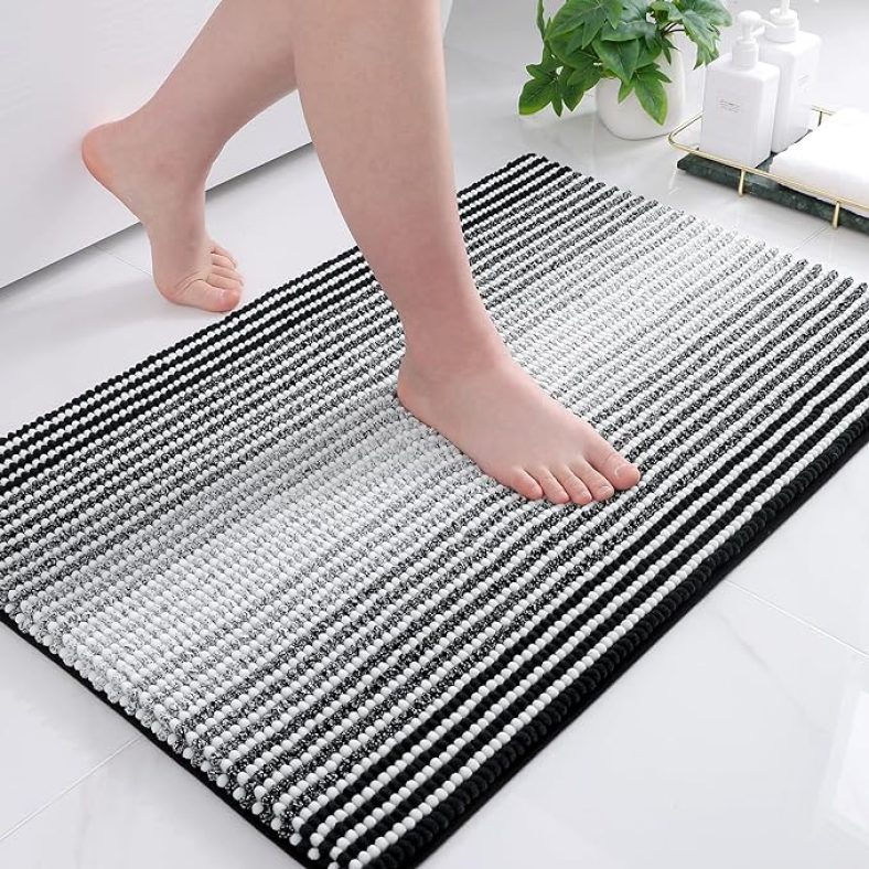 Chenille Bathroom Rugs, Extra Soft and Absorbent Bath Mat, Non-Slip