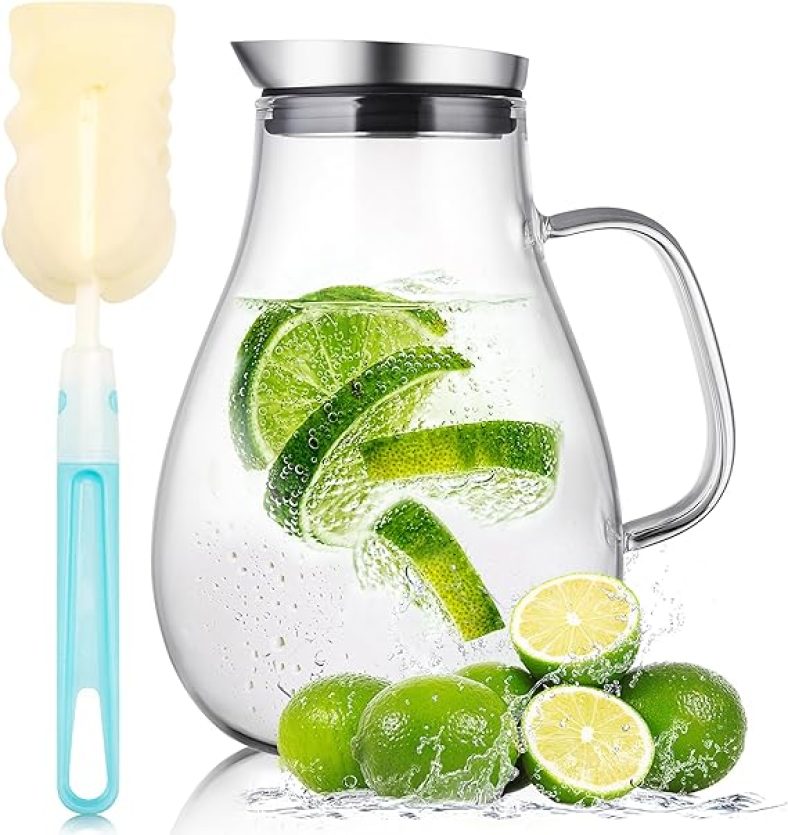 2 Liter Glass Pitcher, Water Pitcher with Removable Lid And Wide Handle