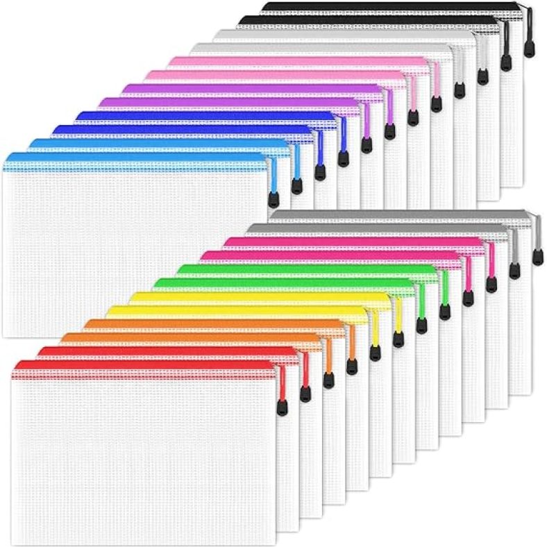 A5 Mesh Zipper Pouch, 24 Pack 12 Colors 9.5? x 7.1? Multipurpose Zipper Pouches
