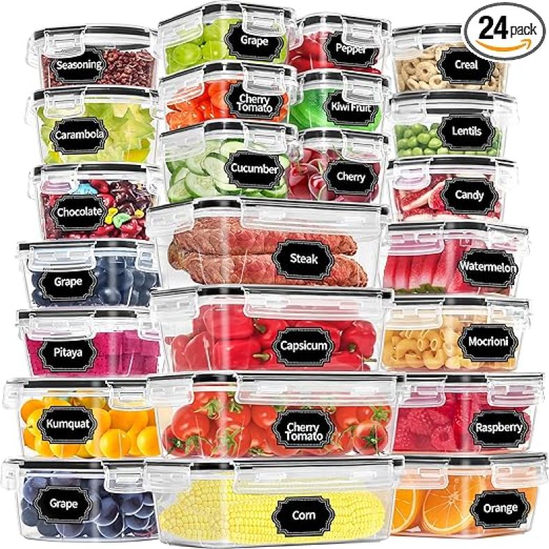 48 Pack Food Storage Containers with Airtight Lids (24 Containers & 24 Lids)
