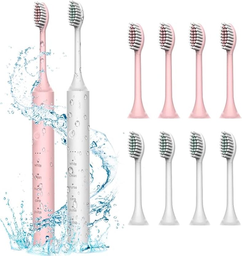 2Pk Electric Toothbrush, Travel Toothbrush with 8 Brush Heads 6 Cleaning Modes