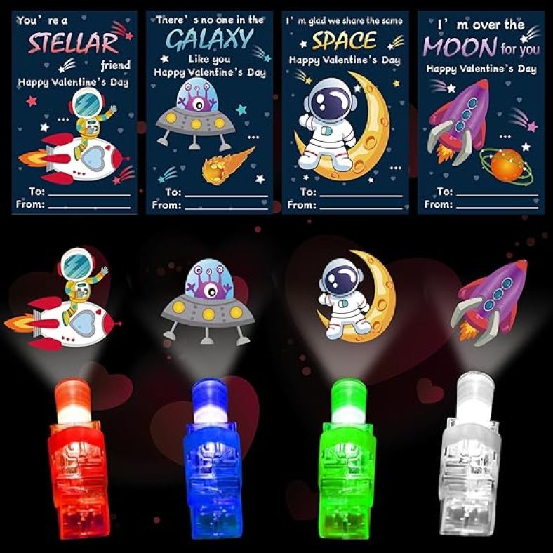 Valentines Day Gifts for Kids, 28 PCS Valentines Day Cards with Light Up Finger Lights