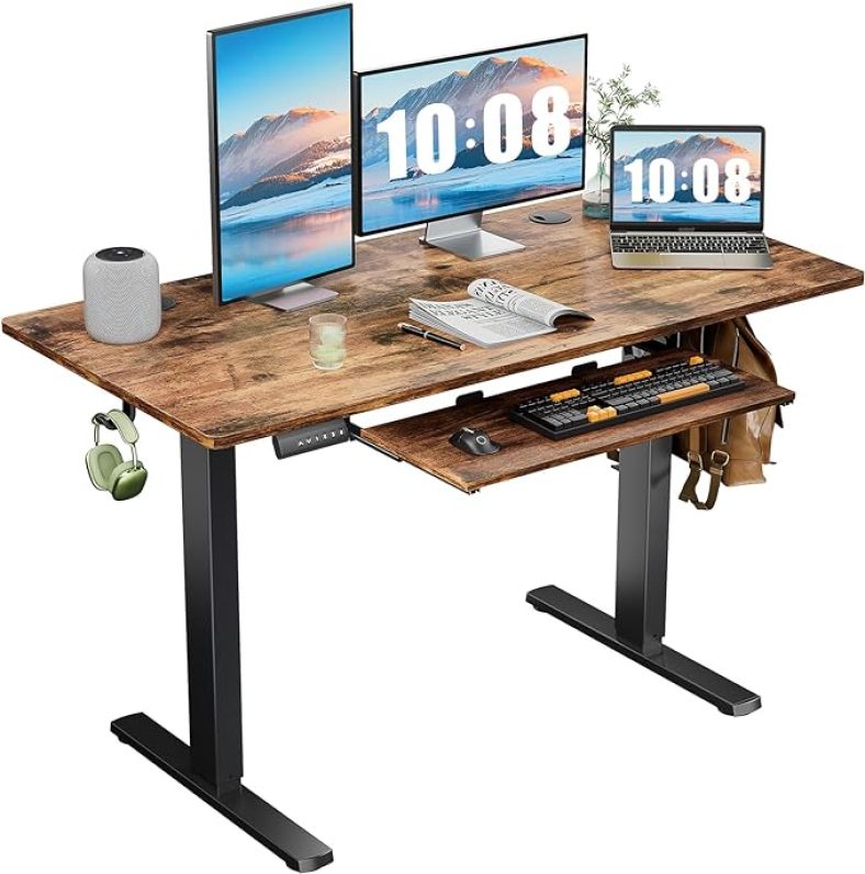 Standing Desk with Keyboard Tray, 48 x 24 Inches Electric Desk Adjustable Height, Ergonomic