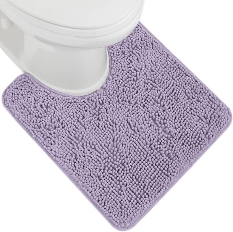 Gorilla Grip Plush Absorbent Shaggy Chenille Bath Rug Mat for Toilet Base with Rubber Backing, Machine Washable, Microfiber Bathroom Contour Mats for Toilets, Bath Room Decor, Oval 22.5×19.5 Lt Purple