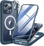 Miracase Magnetic for iPhone 15 Pro Max Case 6.7” [Compatible with Magsafe] Full-Body Drop Proof Bumper Phone Case for iPhone 15 Pro Max with Built-in 9H Tempered Glass Screen Protector,Blue