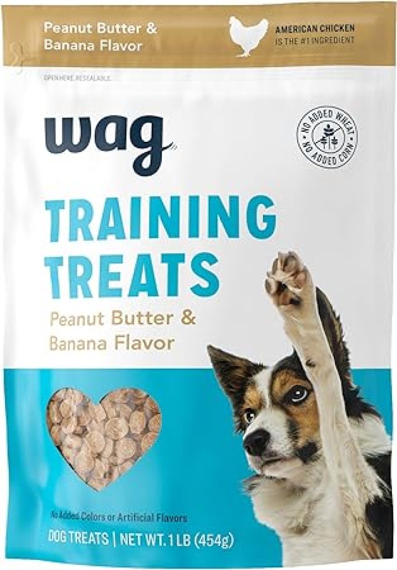 Amazon Brand – Wag Peanut Butter & Banana Flavor Training Treats for Dogs, 1 lb. Bag (16 oz)
