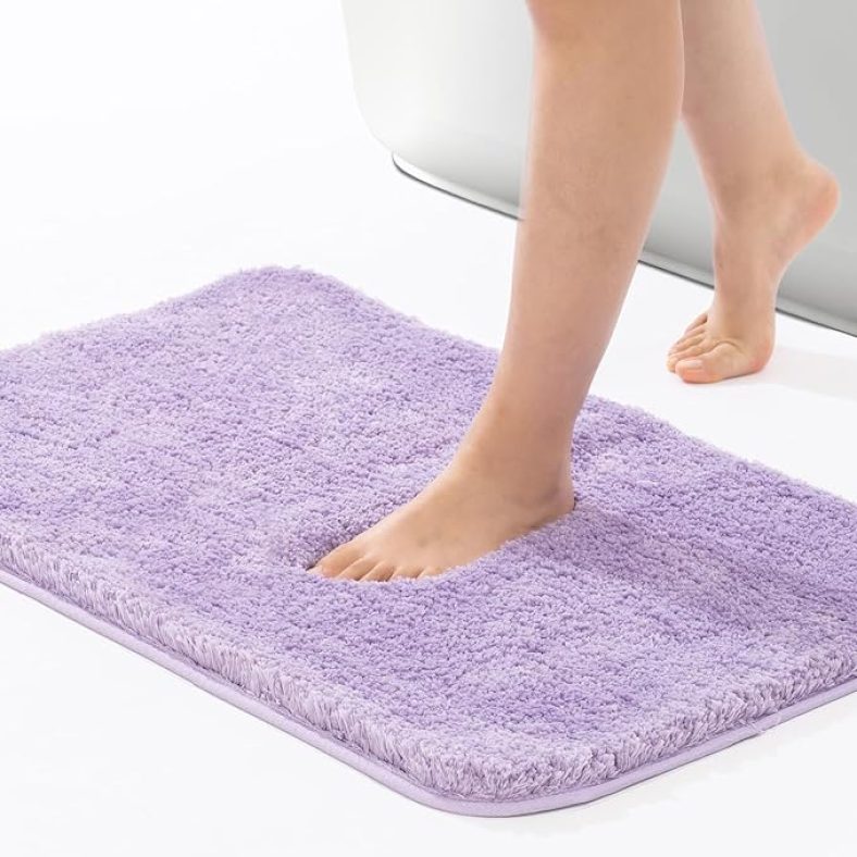 ROSMARUS Shaggy Bath Rugs for Bathroom Non Slip 17″ X 24″, Water Absorbent Bath Mat, Soft Shower Mat for Bathroom Floor & Tub, Fluffy Plush Bathroom Rugs Machine Washable, Purple