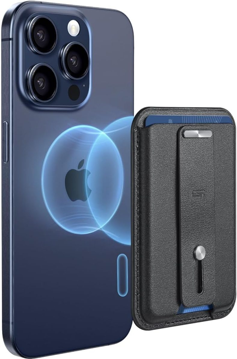 ESR Magnetic Wallet, Compatible with MagSafe Wallet, 3-Card Holder, Vegan Leather, for Secure-Grip Finger Loop, for iPhone 15/14/13/12 Series, Not for 13/12 Mini, Black