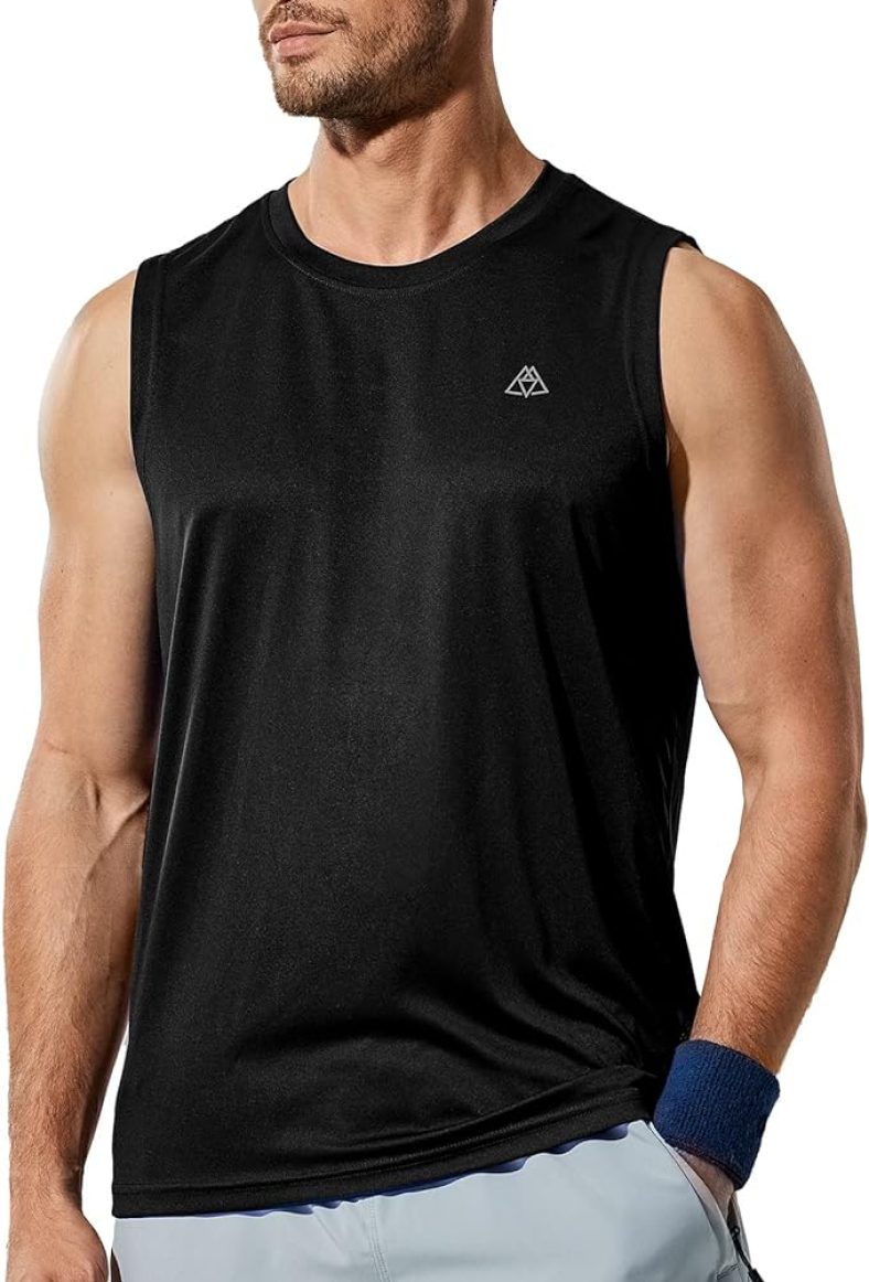 Haimont Men’s Workout Tank Top Dry Fit UPF 50 Sleeveless Muscle Tee Shirts for Swim, Running, Hiking, Beach