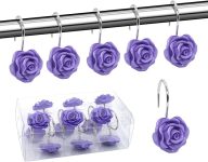 Shower Curtain Hooks, Home Decorative Rustproof Shower Curtain Hooks Resin Rose Flower Shower Hooks Rings for Bathroom Shower Rods Curtains,Set of 12 Hooks (Purple)