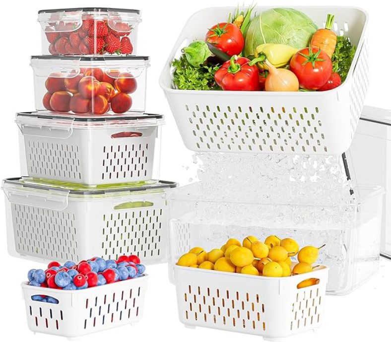5 Pack Fruit Storage Containers for Fridge with Removable Colanders – Food Storage Containers with Lids, BPA-Free Produce Containers Keep Fruits, Vegetables, Berry, Meat Fresh Longer
