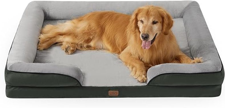 Bedsure XXL Orthopedic Dog Bed – Washable Great Dane Dog Sofa Bed for Giant Dogs, Supportive Foam Pet Couch Bed with Removable Washable Cover, Waterproof Lining and Nonskid Bottom, Dark Green