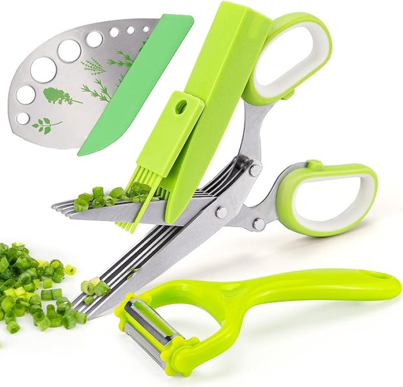 VIBIRIT Herb Scissor, Leaf Stripper, Stainless Steel 5 Blade Kitchen Scissors,Peelers for Kitchen,for Chopping Chive, Vegetables, Salad,Collard Greens, Parsley, Rosemary As Christmas gifts