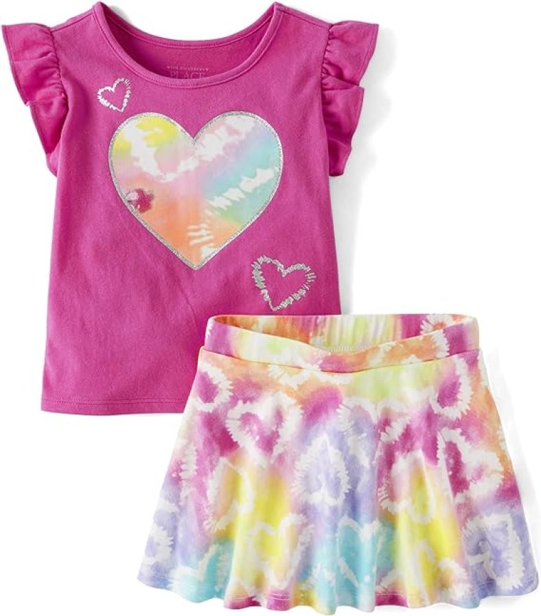 The Children’s Place Baby Girl’s and Toddler Short Sleeve Top and Skort 2 Piece Outfit Set