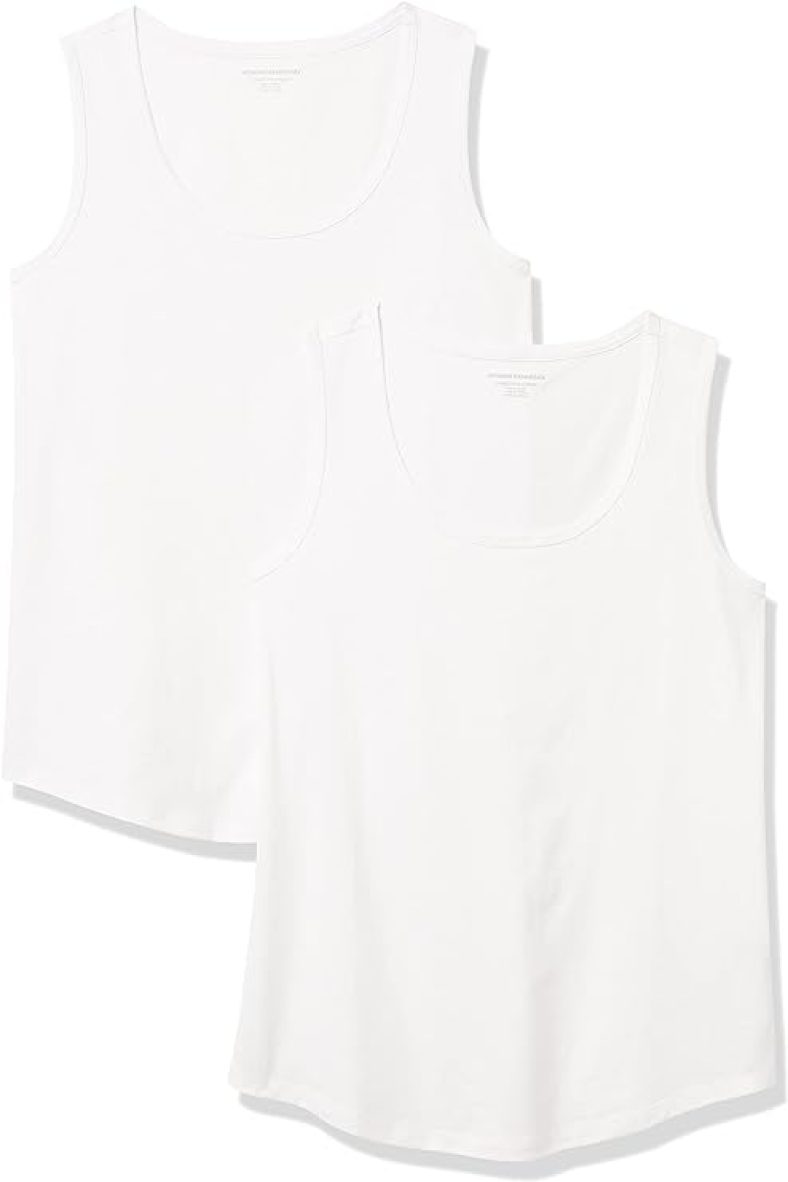 Amazon Essentials Women’s Classic-Fit 100% Cotton Sleeveless Tank Top, Pack of 2
