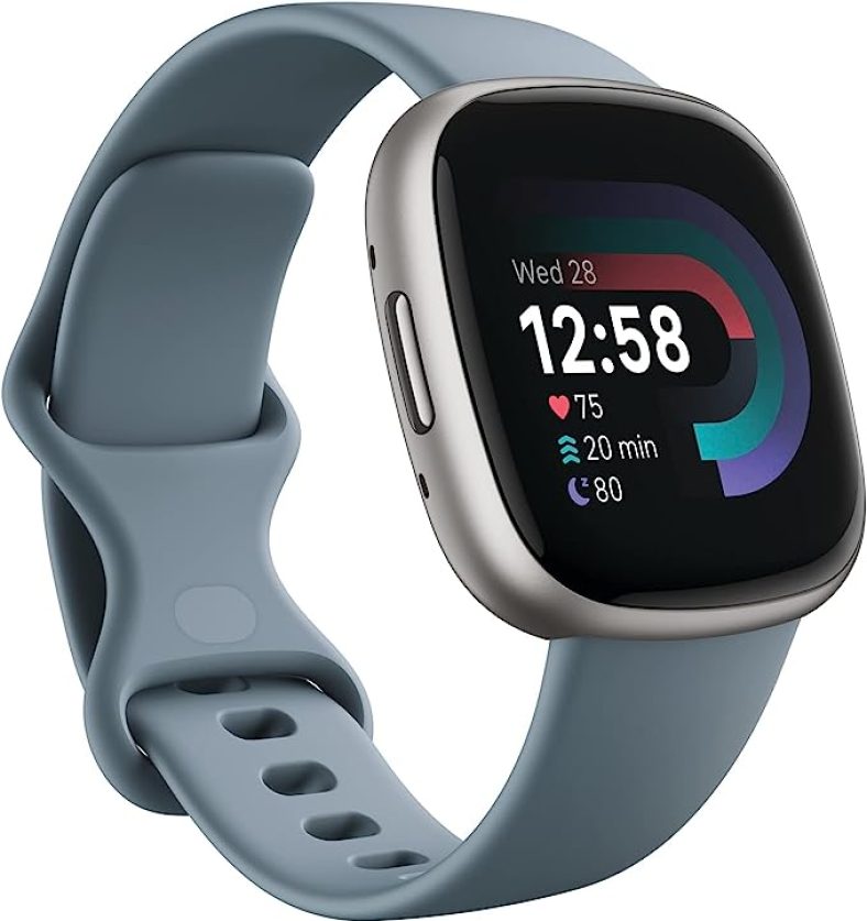 Fitbit Versa 4 Fitness Smartwatch with Daily Readiness, GPS, 24/7 Heart Rate, 40+ Exercise Modes, Sleep Tracking and more, Waterfall Blue/Platinum, One Size (S & L Bands Included)